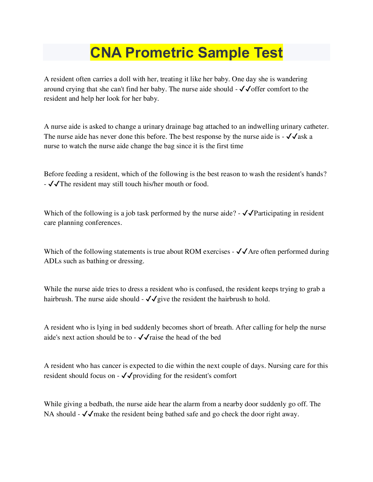Preview image of CNA Prometric Sample Test 2022 document